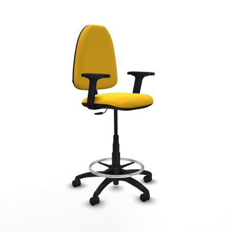 Taburete Aına CP similpiel amarillo brazos 2D base poliamida ruedas nailon 50mm