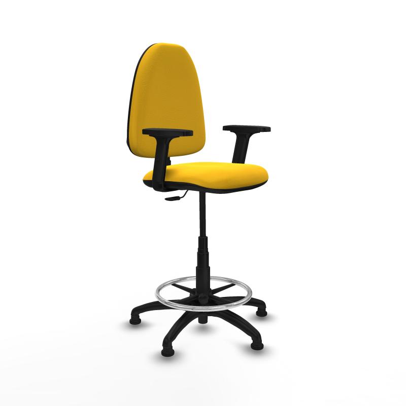 Taburete Aına CP similpiel amarillo brazos 2D base poliamida topes