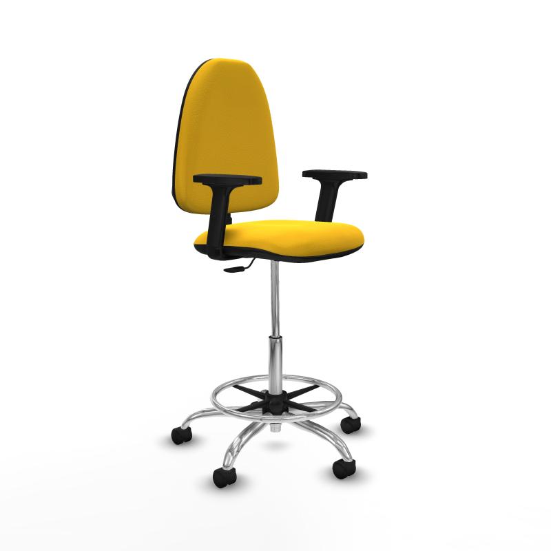 Taburete Aına CP similpiel amarillo brazos 2D base cromada ruedas nailon 50mm