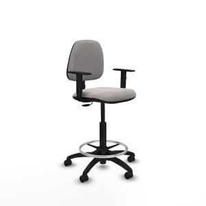 Taburete Isso CP similpiel blanco brazos 1D base poliamida ruedas autofrenantes 50mm