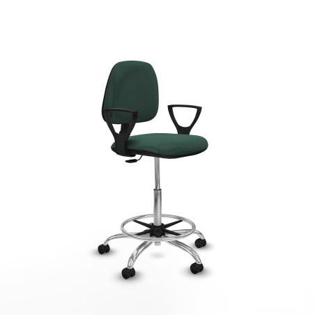 Taburete Isso CP bali verde botella brazos fijos base cromada ruedas autofrenantes 50mm