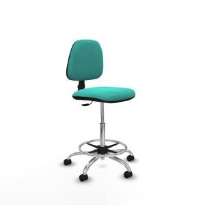 Taburete Isso CP similpiel turquesa sin brazos base cromada ruedas engomadas 50mm
