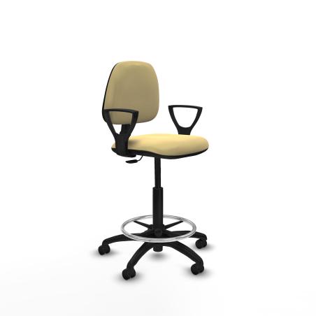 Taburete Isso CP similpiel crema brazos fijos base poliamida ruedas autofrenantes 50mm