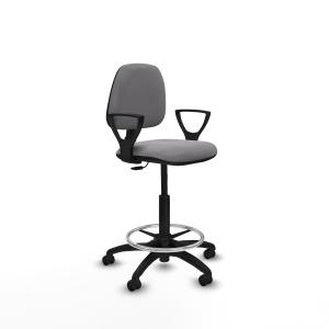 Taburete Isso CP similpiel gris brazos fijos base poliamida ruedas engomadas 50mm