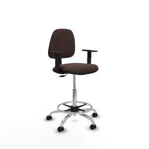 Taburete Isso CP similpiel marrón oscuro brazos 1D base cromada ruedas engomadas 50mm