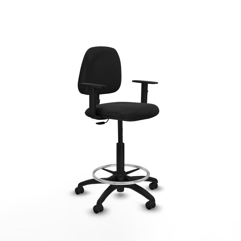 Taburete Isso CP similpiel negro brazos 1D base poliamida ruedas autofrenantes 50mm