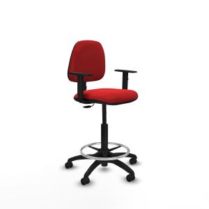 Taburete Isso CP similpiel rojo brazos 1D base poliamida ruedas engomadas 50mm