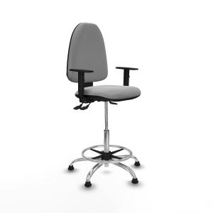 Taburete Aına AS similpiel gris claro brazos 1D base cromada topes