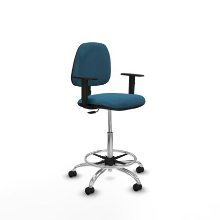 Taburete Isso CP bali verde petroleo brazos 1D base cromada ruedas engomadas 50mm