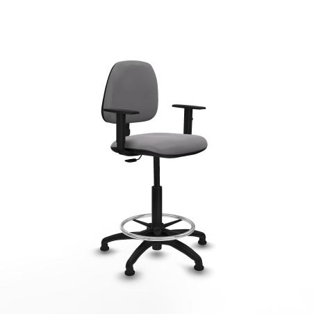 Taburete Isso CP similpiel gris brazos 1D base poliamida topes