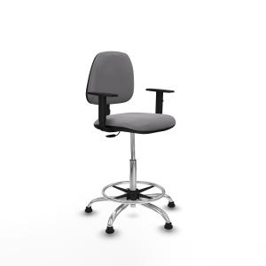 Taburete Isso CP similpiel gris brazos 1D base cromada topes
