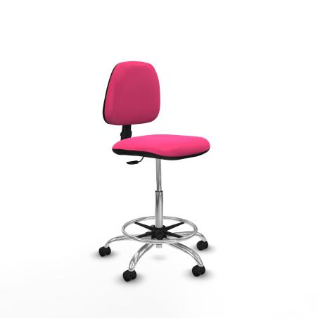 Taburete Isso CP similpiel rosa sin brazos base cromada ruedas autofrenantes 50mm