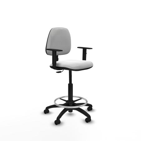 Taburete Isso CP bali blanco brazos 1D base poliamida ruedas autofrenantes 50mm