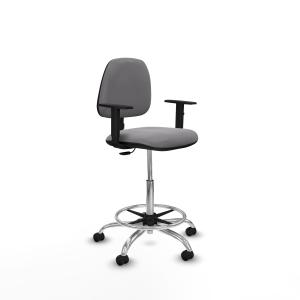 Taburete Isso CP similpiel gris brazos 1D base cromada ruedas engomadas 50mm