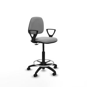 Taburete Isso CP bali gris claro brazos fijos base poliamida ruedas autofrenantes 50mm