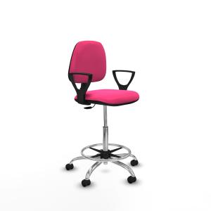 Taburete Isso CP similpiel rosa brazos fijos base cromada ruedas engomadas 50mm