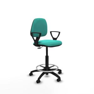 Taburete Isso CP similpiel turquesa brazos fijos base poliamida ruedas engomadas 50mm