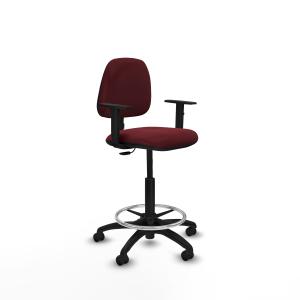 Taburete Isso CP similpiel granate brazos 1D base poliamida ruedas engomadas 50mm