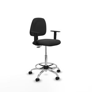 Taburete Isso CP similpiel gris oscuro brazos 1D base cromada ruedas engomadas 50mm