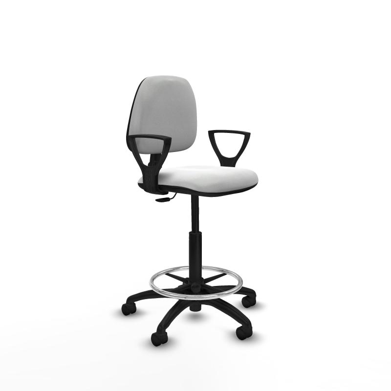 Taburete Isso CP bali blanco brazos fijos base poliamida ruedas nailon 50mm