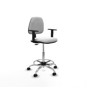 Taburete Isso CP bali blanco brazos 1D base cromada ruedas engomadas 50mm