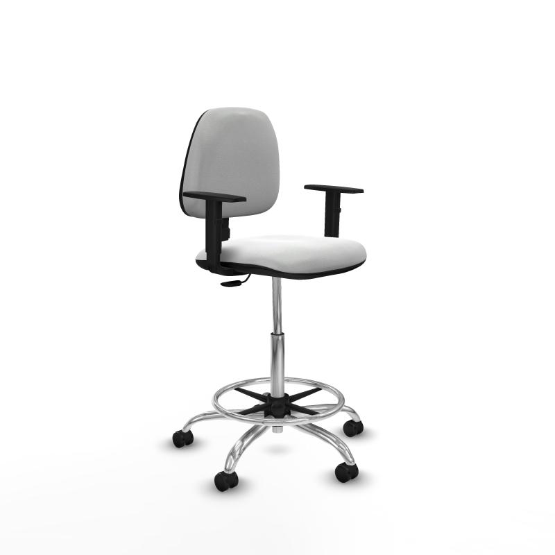 Taburete Isso CP bali blanco brazos 1D base cromada ruedas engomadas 50mm