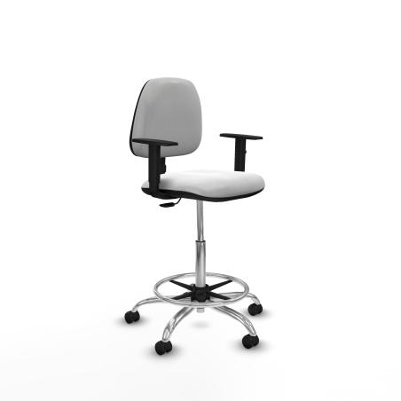 Taburete Isso CP bali blanco brazos 1D base cromada ruedas engomadas 50mm