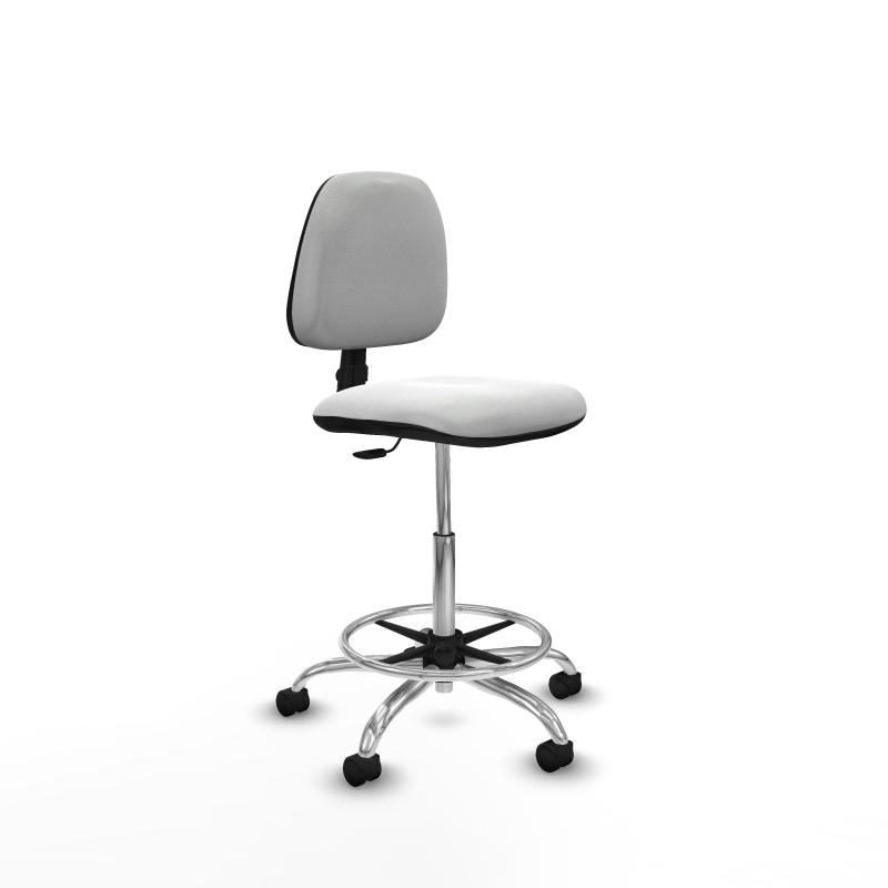 Taburete Isso CP bali blanco sin brazos base cromada ruedas nailon 50mm