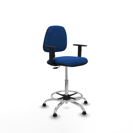 Taburete Isso CP similpiel azul brazos 1D base cromada topes