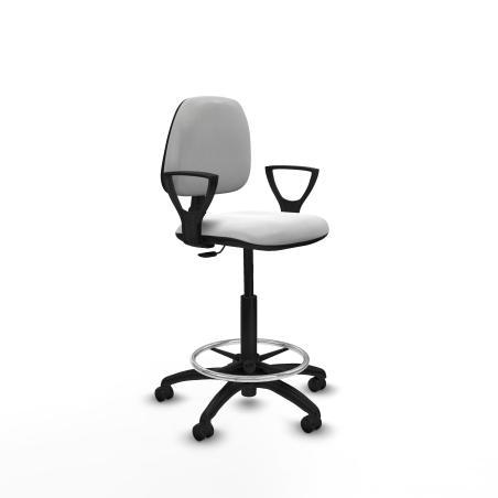 Taburete Isso CP bali blanco brazos fijos base poliamida ruedas autofrenantes 50mm