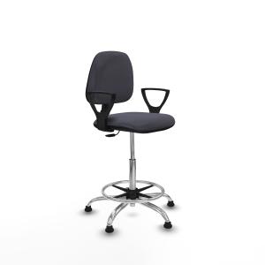 Taburete Isso CP bali gris oscuro brazos fijos base cromada topes