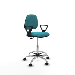 Taburete Isso CP bali turquesa brazos fijos base cromada ruedas autofrenantes 50mm