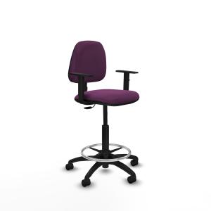 Taburete Isso CP similpiel morado brazos 1D base poliamida ruedas nailon 50mm