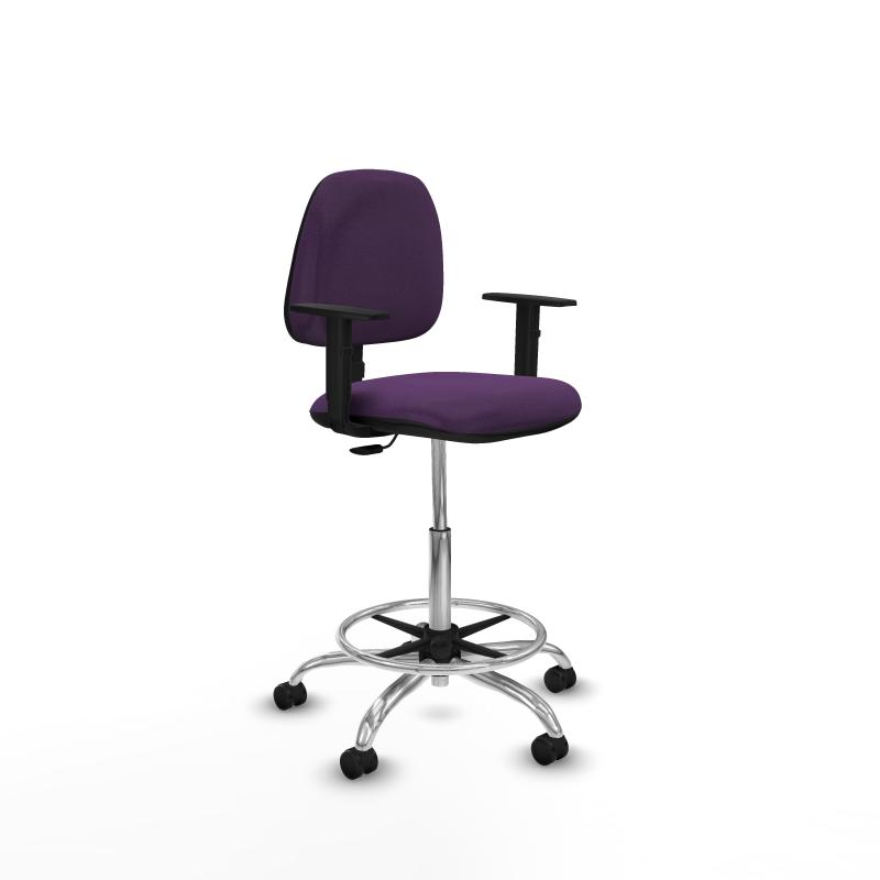 Taburete Isso CP bali morado brazos 1D base cromada ruedas autofrenantes 50mm