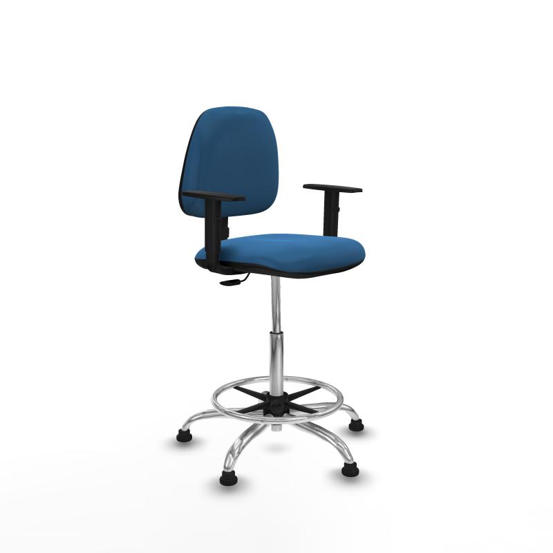 Taburete Isso CP similpiel azul claro brazos 1D base cromada topes