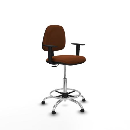 Taburete Isso CP similpiel marrón brazos 1D base cromada topes