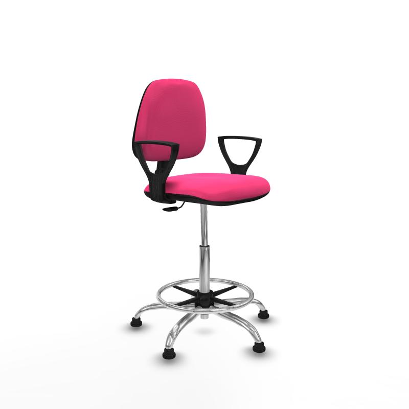 Taburete Isso CP similpiel rosa brazos fijos base cromada topes