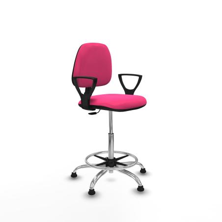 Taburete Isso CP similpiel rosa brazos fijos base cromada topes