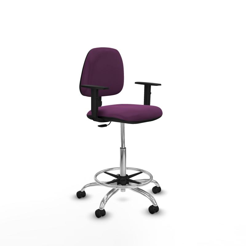 Taburete Isso CP similpiel morado brazos 1D base cromada ruedas autofrenantes 50mm