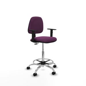 Taburete Isso CP similpiel morado brazos 1D base cromada ruedas nailon 50mm
