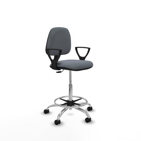 Taburete Isso CP bali gris brazos fijos base cromada ruedas nailon 50mm