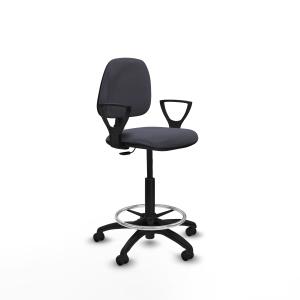 Taburete Isso CP bali gris oscuro brazos fijos base poliamida ruedas autofrenantes 50mm