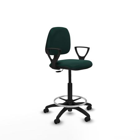 Taburete Isso CP similpiel verde botella brazos fijos base poliamida ruedas autofrenantes 50mm