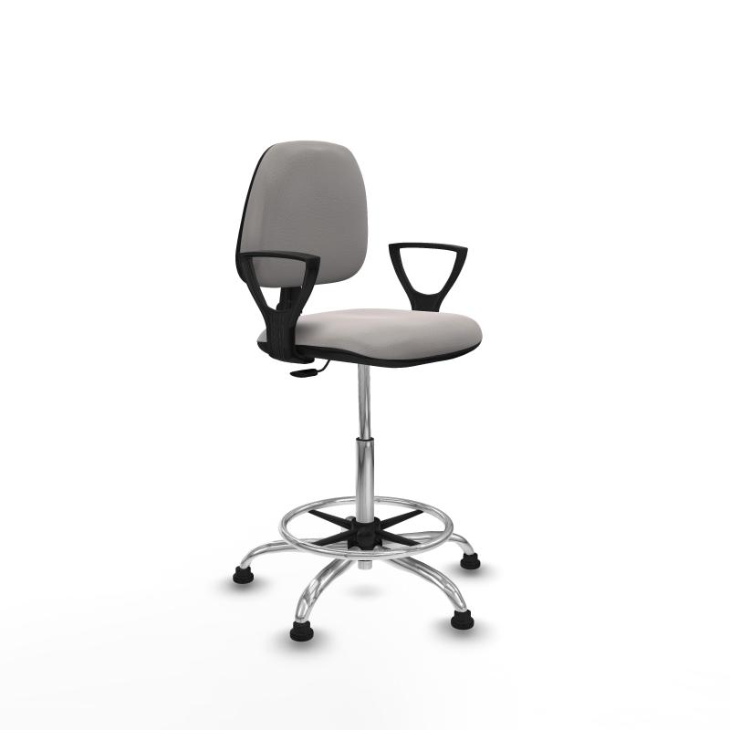 Taburete Isso CP similpiel blanco brazos fijos base cromada topes