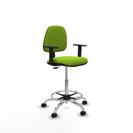 Taburete Isso CP similpiel pistacho brazos 1D base cromada ruedas engomadas 50mm