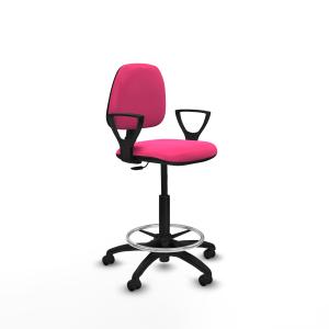 Taburete Isso CP similpiel rosa brazos fijos base poliamida ruedas autofrenantes 50mm