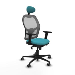 Jorquera sincro malla gris bali turquesa brazos 2D base nailon cabecero fijo ruedas 65mm engomada