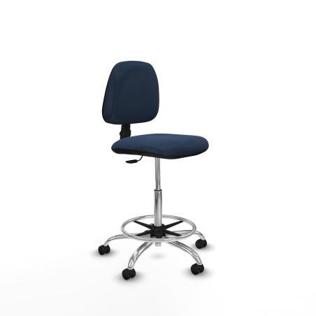 Taburete Isso CP similpiel azul marino sin brazos base cromada ruedas engomadas 50mm