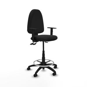 Taburete Aına AS similpiel negro brazos 1D base poliamida ruedas autofrenantes 50mm
