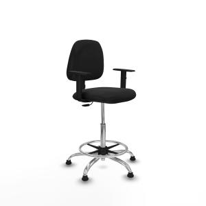 Taburete Isso CP similpiel negro brazos 1D base cromada topes